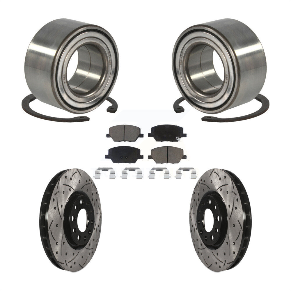 Front Wheel Bearing With Coated Drilled Slotted Disc Brake Rotors And Ceramic Pads Kit For 2018-2019 Jeep Compass KBB-117633 by Transit Auto