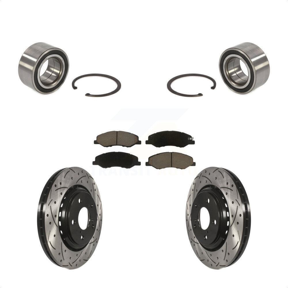 Front Wheel Bearing With Coated Drilled Slotted Disc Brake Rotors And Ceramic Pads Kit For 2018-2020 Honda Odyssey KBB-117641 by Transit Auto