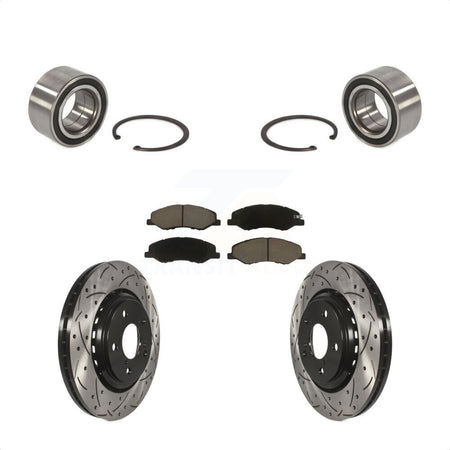 Front Wheel Bearing With Coated Drilled Slotted Disc Brake Rotors And Ceramic Pads Kit For 2018-2020 Honda Odyssey KBB-117641 by Transit Auto