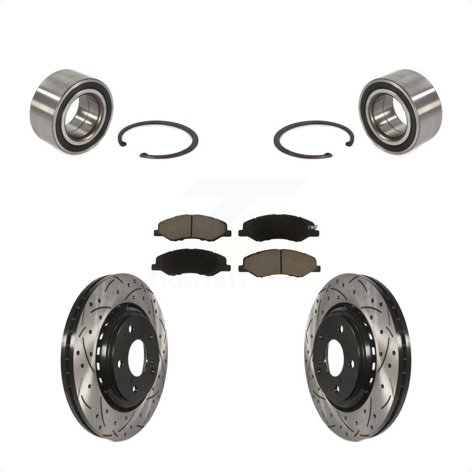 Front Wheel Bearing With Coated Drilled Slotted Disc Brake Rotors And Ceramic Pads Kit For 2018-2020 Honda Odyssey KBB-117641 by Transit Auto