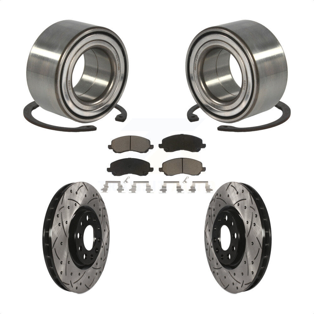 Front Wheel Bearing With Coated Drilled Slotted Disc Brake Rotors And Ceramic Pads Kit For 2017 Jeep Compass 305mm Diameter Rotor KBB-117657 by Transit Auto