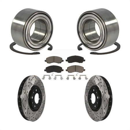 Front Wheel Bearing With Coated Drilled Slotted Disc Brake Rotors And Ceramic Pads Kit For 2017 Jeep Compass 305mm Diameter Rotor KBB-117657 by Transit Auto