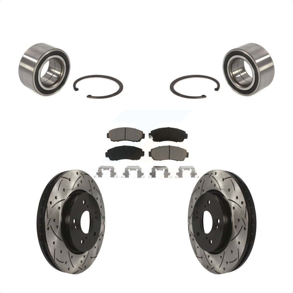 Front Wheel Bearing With Coated Drilled Slotted Disc Brake Rotors And Ceramic Pads Kit For Honda CR-V Acura RDX KBB-117673 by Transit Auto