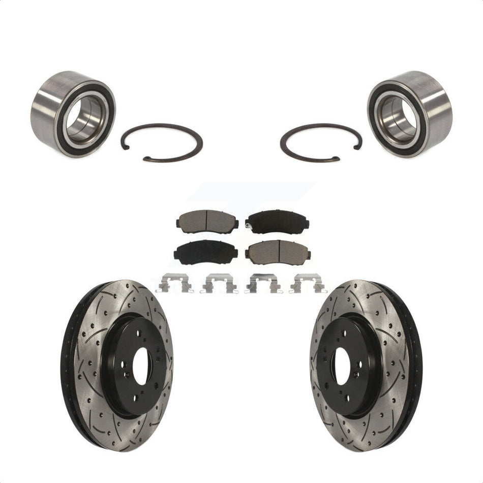 Front Wheel Bearing With Coated Drilled Slotted Disc Brake Rotors And Ceramic Pads Kit For Honda CR-V Acura RDX KBB-117673 by Transit Auto