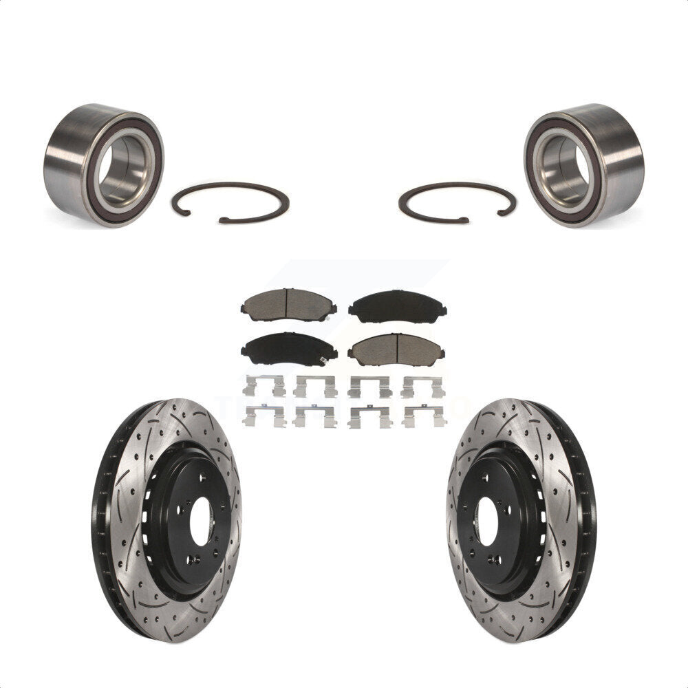 Front Wheel Bearing With Coated Drilled Slotted Disc Brake Rotors And Ceramic Pads Kit For 2014-2016 Acura MDX KBB-117677 by Transit Auto