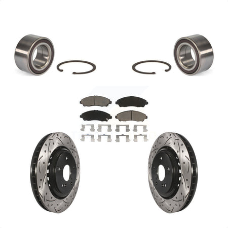 Front Wheel Bearing With Coated Drilled Slotted Disc Brake Rotors And Ceramic Pads Kit For 2014-2016 Acura MDX KBB-117677 by Transit Auto