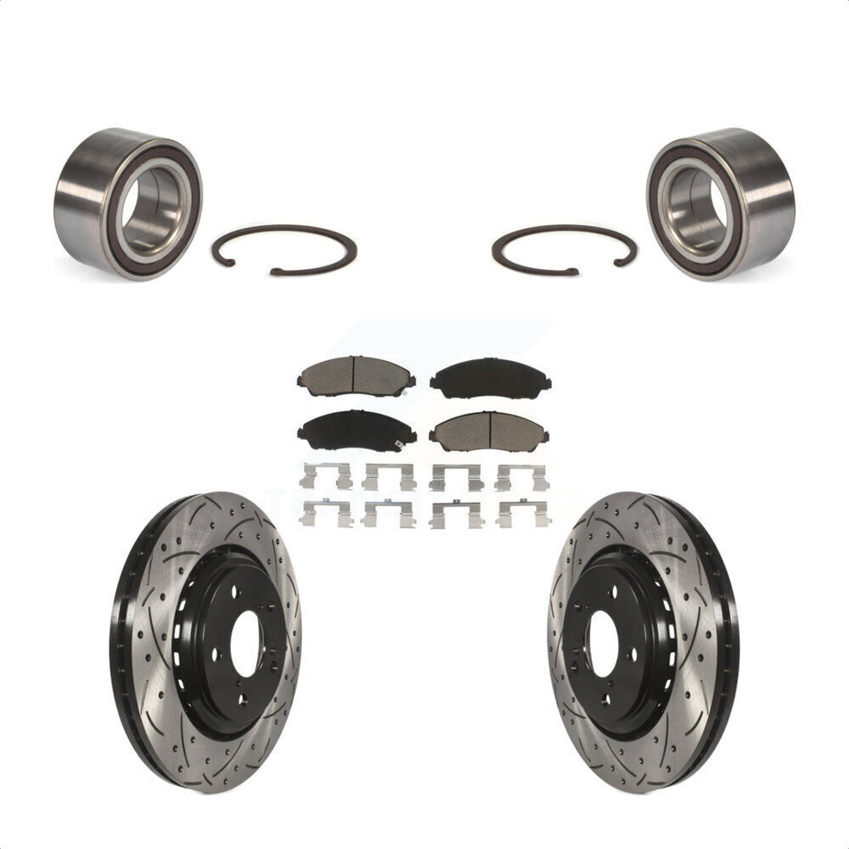 Front Wheel Bearing With Coated Drilled Slotted Disc Brake Rotors And Ceramic Pads Kit For 2017-2018 Acura MDX KBB-117678 by Transit Auto