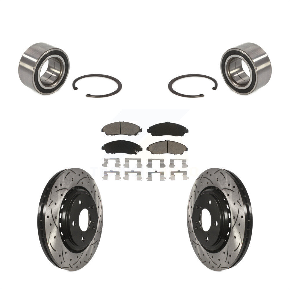 Front Wheel Bearing With Coated Drilled Slotted Disc Brake Rotors And Ceramic Pads Kit For 2016-2021 Honda Pilot KBB-117679 by Transit Auto
