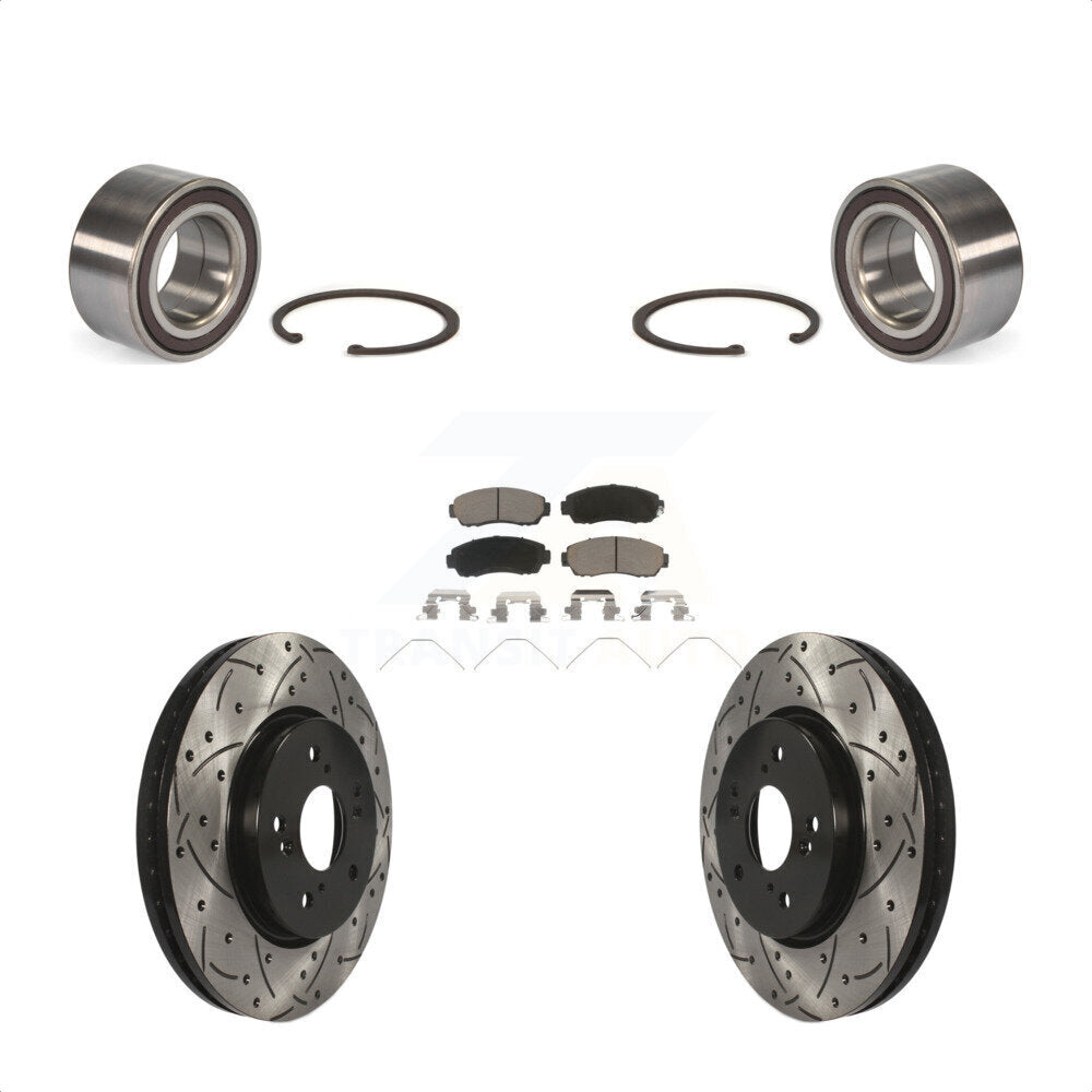 Front Wheel Bearing With Coated Drilled Slotted Disc Brake Rotors And Ceramic Pads Kit For 2012-2016 Honda CR-V AWD KBB-117680 by Transit Auto