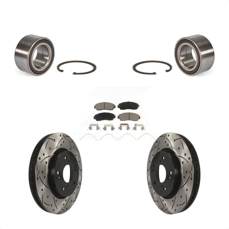 Front Wheel Bearing With Coated Drilled Slotted Disc Brake Rotors And Ceramic Pads Kit For 2012-2016 Honda CR-V AWD KBB-117680 by Transit Auto