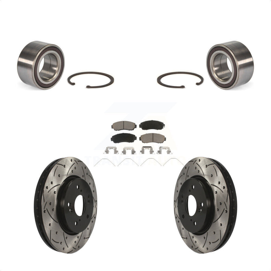 Front Wheel Bearing With Coated Drilled Slotted Disc Brake Rotors And Ceramic Pads Kit For 2012-2016 Honda CR-V AWD KBB-117680 by Transit Auto