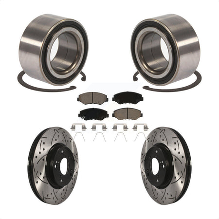 Front Wheel Bearing With Coated Drilled Slotted Disc Brake Rotors And Ceramic Pads Kit For Honda Civic Acura ILX KBB-117684 by Transit Auto