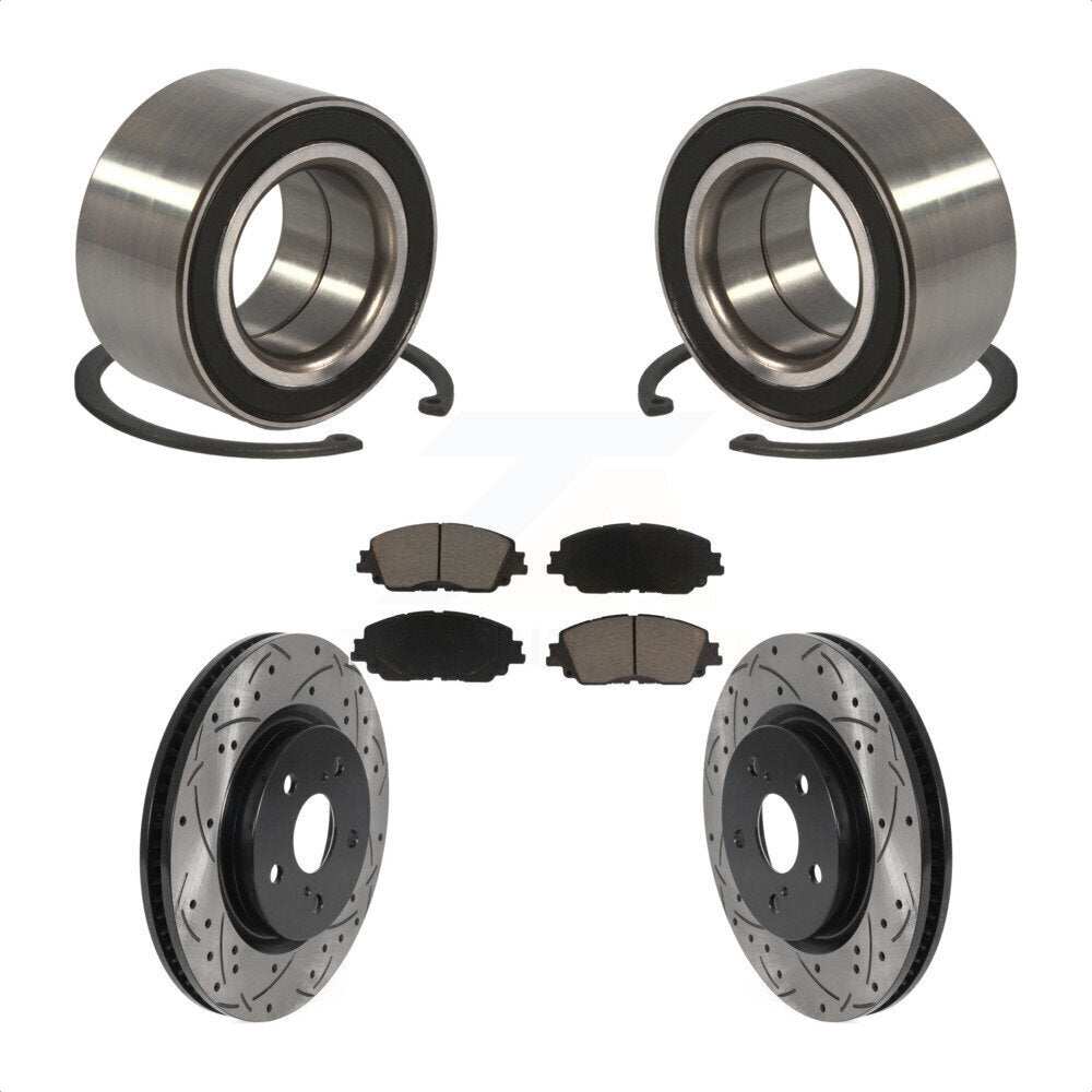 Front Wheel Bearing With Coated Drilled Slotted Disc Brake Rotors And Ceramic Pads Kit For 2018 Toyota Camry KBB-117699 by Transit Auto