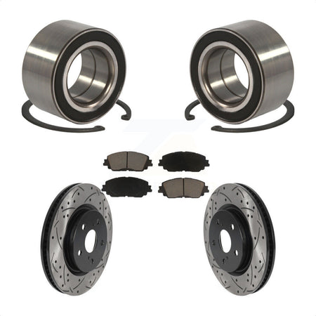 Front Wheel Bearing With Coated Drilled Slotted Disc Brake Rotors And Ceramic Pads Kit For 2018 Toyota Camry KBB-117699 by Transit Auto