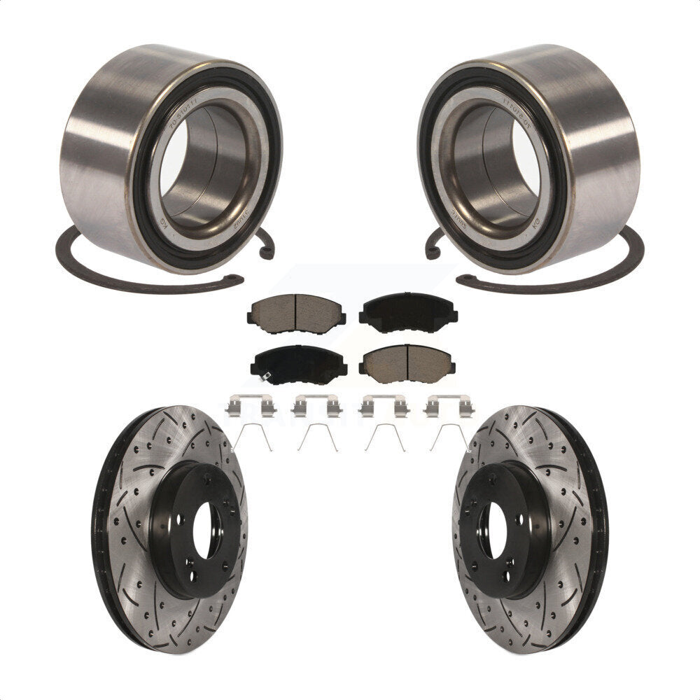 Front Wheel Bearing With Coated Drilled Slotted Disc Brake Rotors And Ceramic Pads Kit For Honda Fit Acura ILX KBB-117712 by Transit Auto