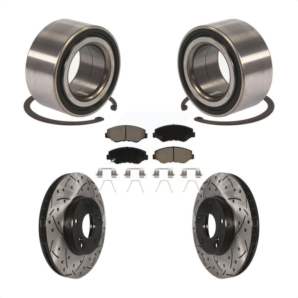 Front Wheel Bearing With Coated Drilled Slotted Disc Brake Rotors And Ceramic Pads Kit For Honda Fit Acura ILX KBB-117712 by Transit Auto