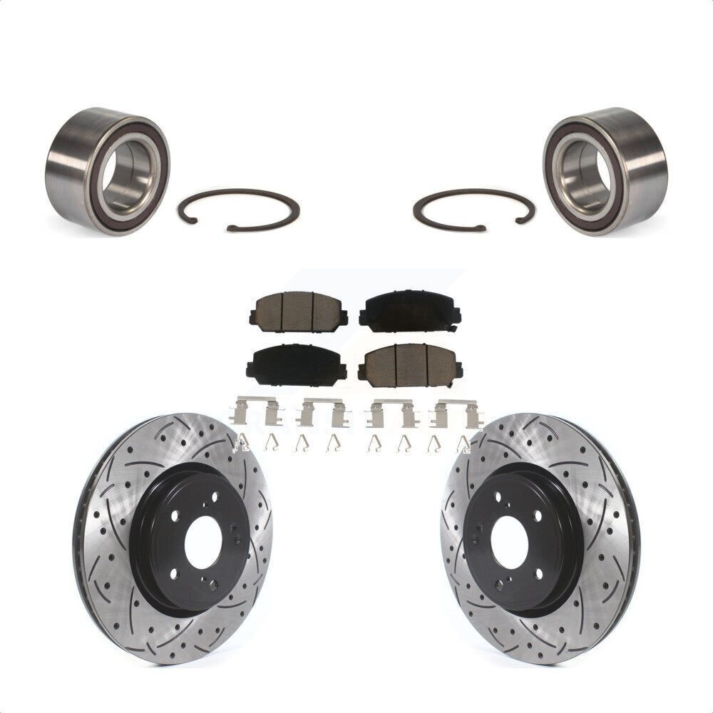 Front Wheel Bearing With Coated Drilled Slotted Disc Brake Rotors And Ceramic Pads Kit For Honda CR-V KBB-117744 by Transit Auto