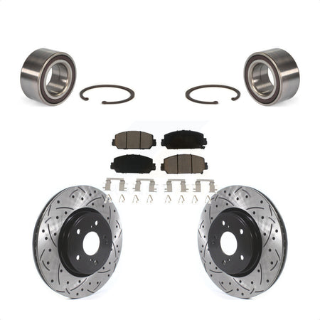 Front Wheel Bearing With Coated Drilled Slotted Disc Brake Rotors And Ceramic Pads Kit For Honda CR-V KBB-117744 by Transit Auto