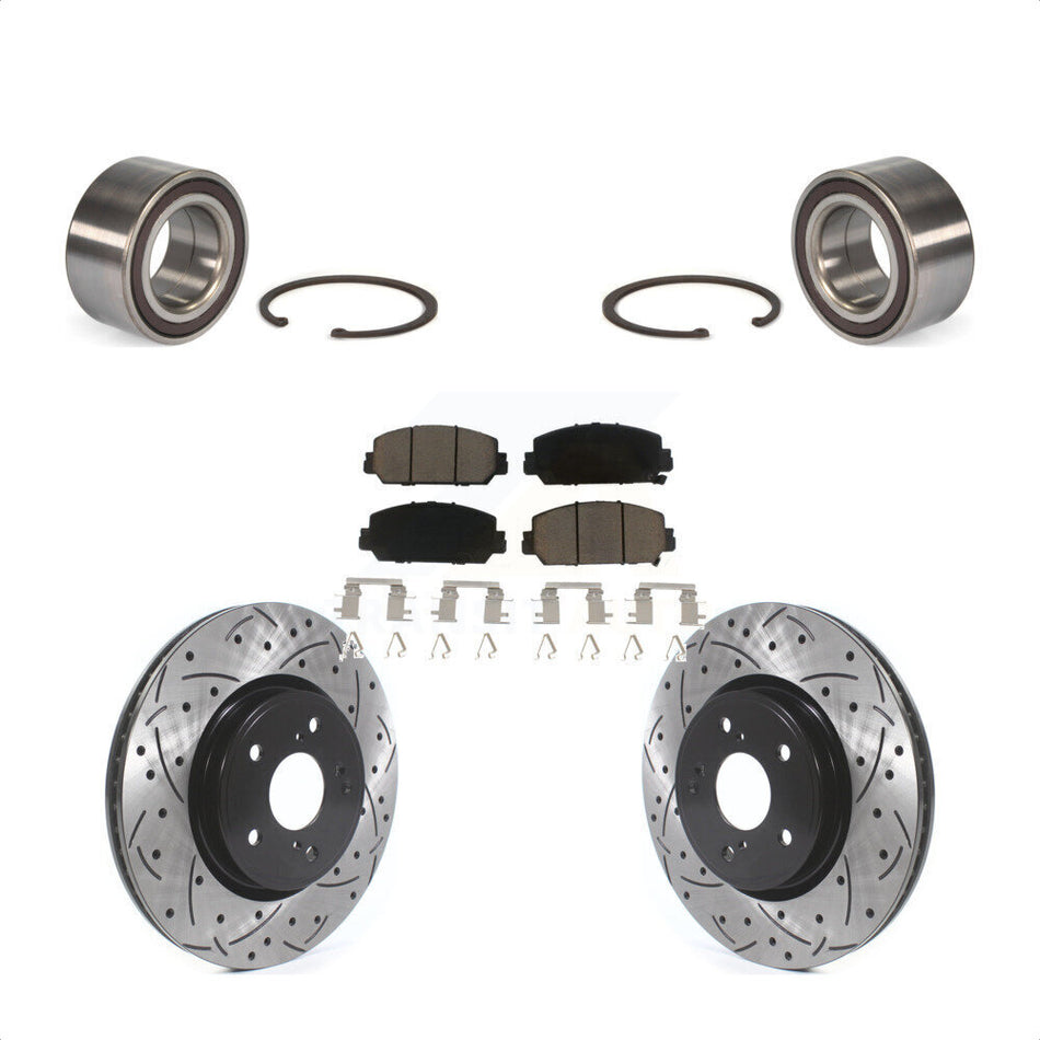 Front Wheel Bearing With Coated Drilled Slotted Disc Brake Rotors And Ceramic Pads Kit For Honda CR-V KBB-117744 by Transit Auto