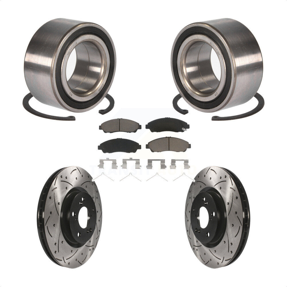 Front Wheel Bearing With Coated Drilled Slotted Disc Brake Rotors And Ceramic Pads Kit For 2016-2017 Acura RLX Sport Hybrid SH-AWD KBB-117745 by Transit Auto