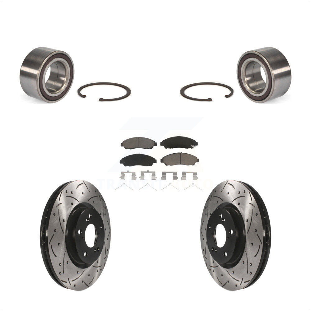 Front Wheel Bearing With Coated Drilled Slotted Disc Brake Rotors And Ceramic Pads Kit For 2014-2015 Acura RLX Sport Hybrid SH-AWD KBB-117746 by Transit Auto