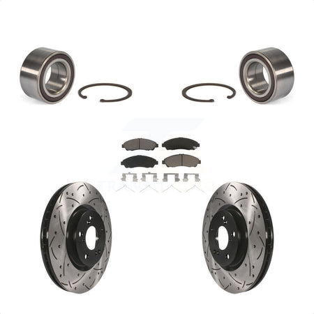 Front Wheel Bearing With Coated Drilled Slotted Disc Brake Rotors And Ceramic Pads Kit For 2014-2015 Acura RLX Sport Hybrid SH-AWD KBB-117746 by Transit Auto