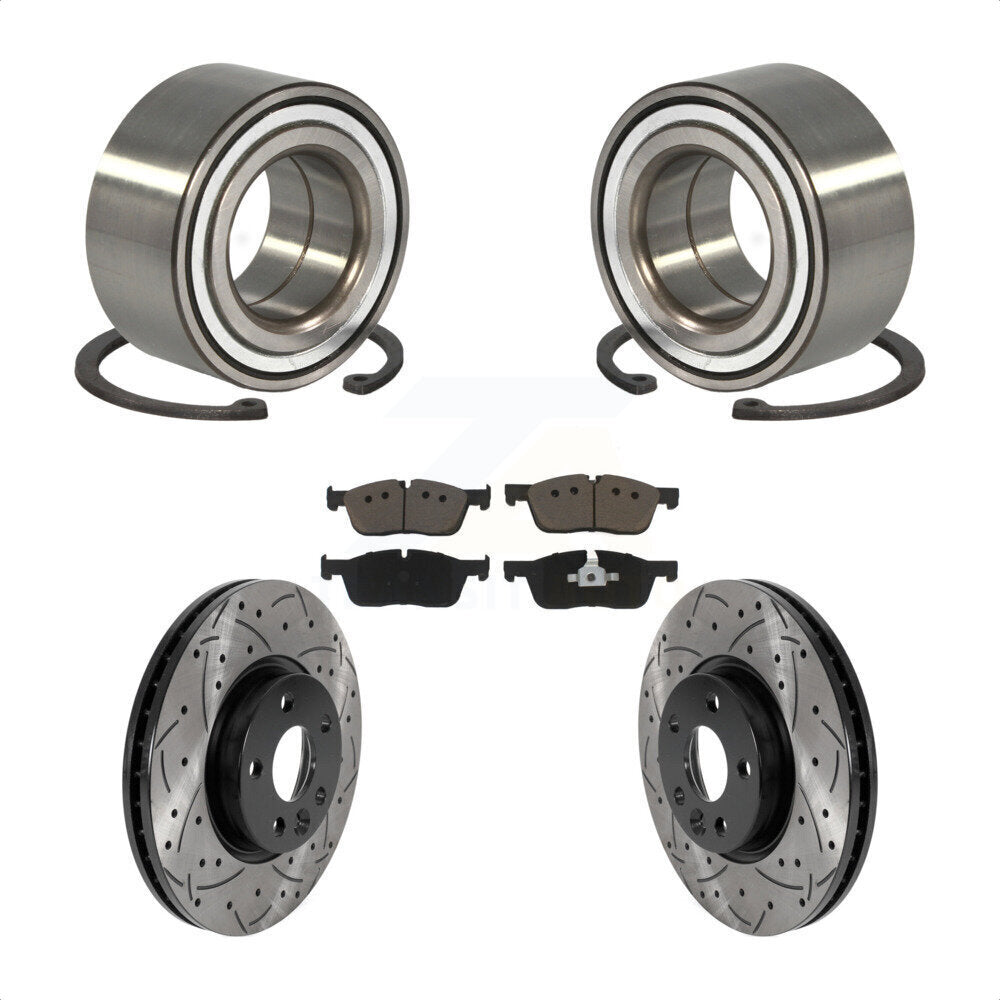 Front Wheel Bearing With Coated Drilled Slotted Disc Brake Rotors And Ceramic Pads Kit For 2016-2017 Land Rover Range Evoque 300mm Diameter Rotor KBB-117754 by Transit Auto