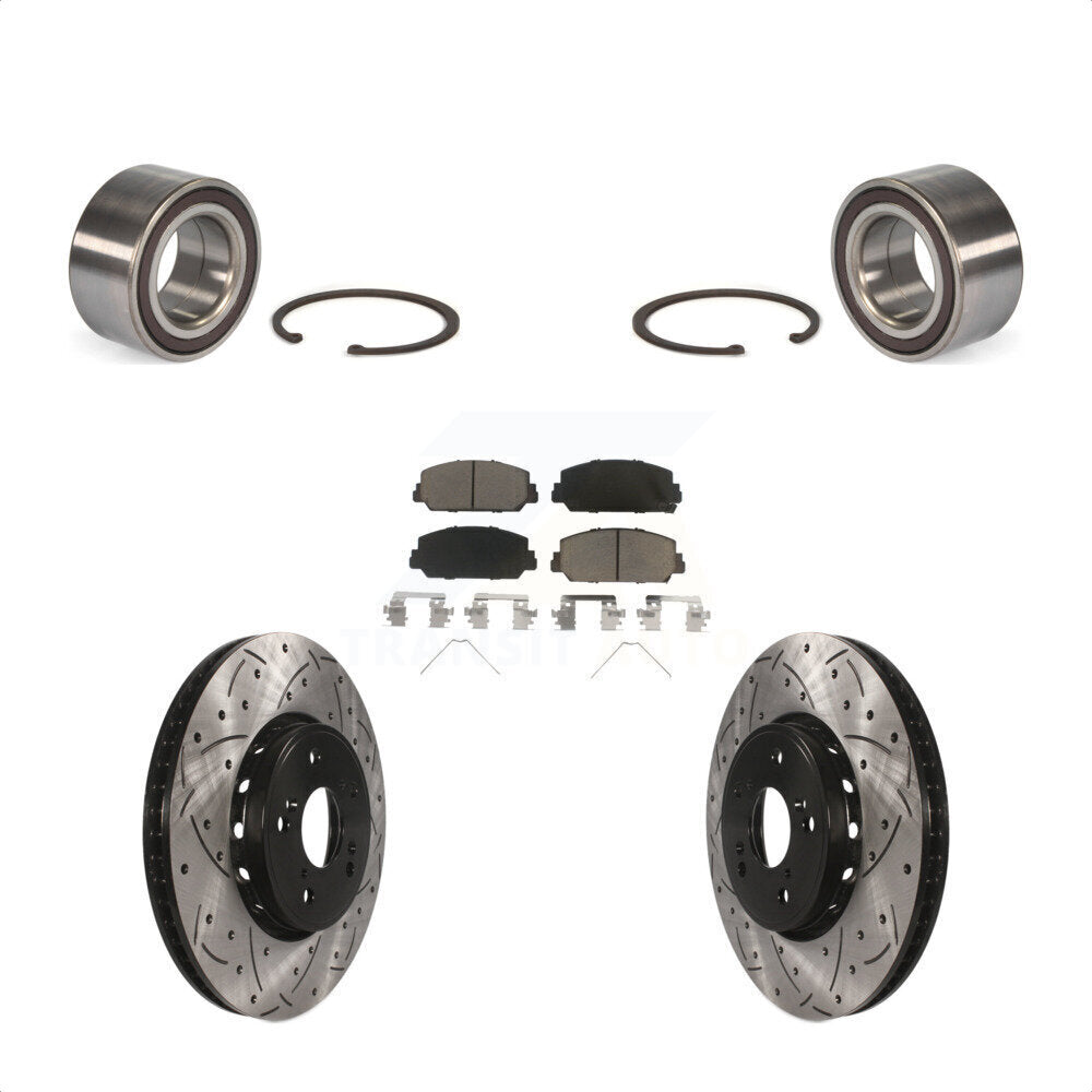 Front Wheel Bearing With Coated Drilled Slotted Disc Brake Rotors And Ceramic Pads Kit For 2013-2018 Acura RDX KBB-117761 by Transit Auto