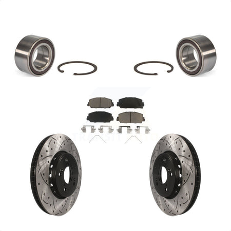 Front Wheel Bearing With Coated Drilled Slotted Disc Brake Rotors And Ceramic Pads Kit For 2013-2018 Acura RDX KBB-117761 by Transit Auto