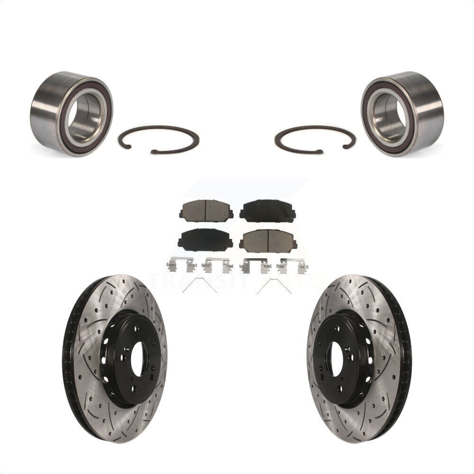 Front Wheel Bearing With Coated Drilled Slotted Disc Brake Rotors And Ceramic Pads Kit For 2013-2018 Acura RDX KBB-117761 by Transit Auto