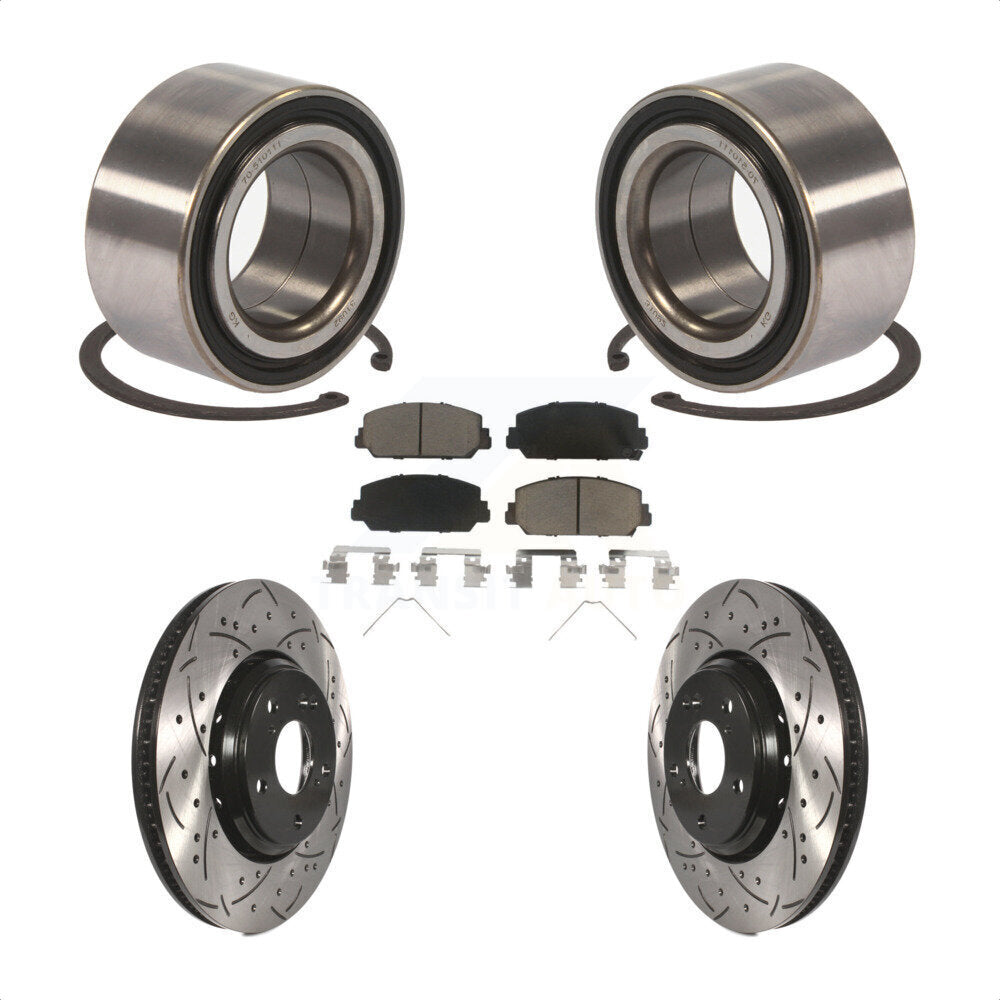 Front Wheel Bearing With Coated Drilled Slotted Disc Brake Rotors And Ceramic Pads Kit For 2017-2018 Acura ILX KBB-117762 by Transit Auto
