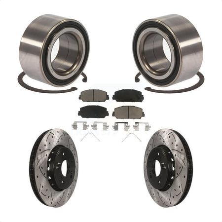 Front Wheel Bearing With Coated Drilled Slotted Disc Brake Rotors And Ceramic Pads Kit For 2016 Acura ILX KBB-117763 by Transit Auto