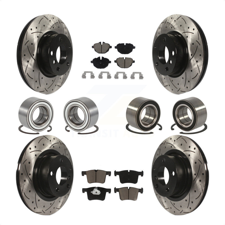 Front Rear Wheel Bearings Coated Disc Brake Rotors And Ceramic Pads Kit (10Pc) For BMW X3 KBB-117773 by Transit Auto
