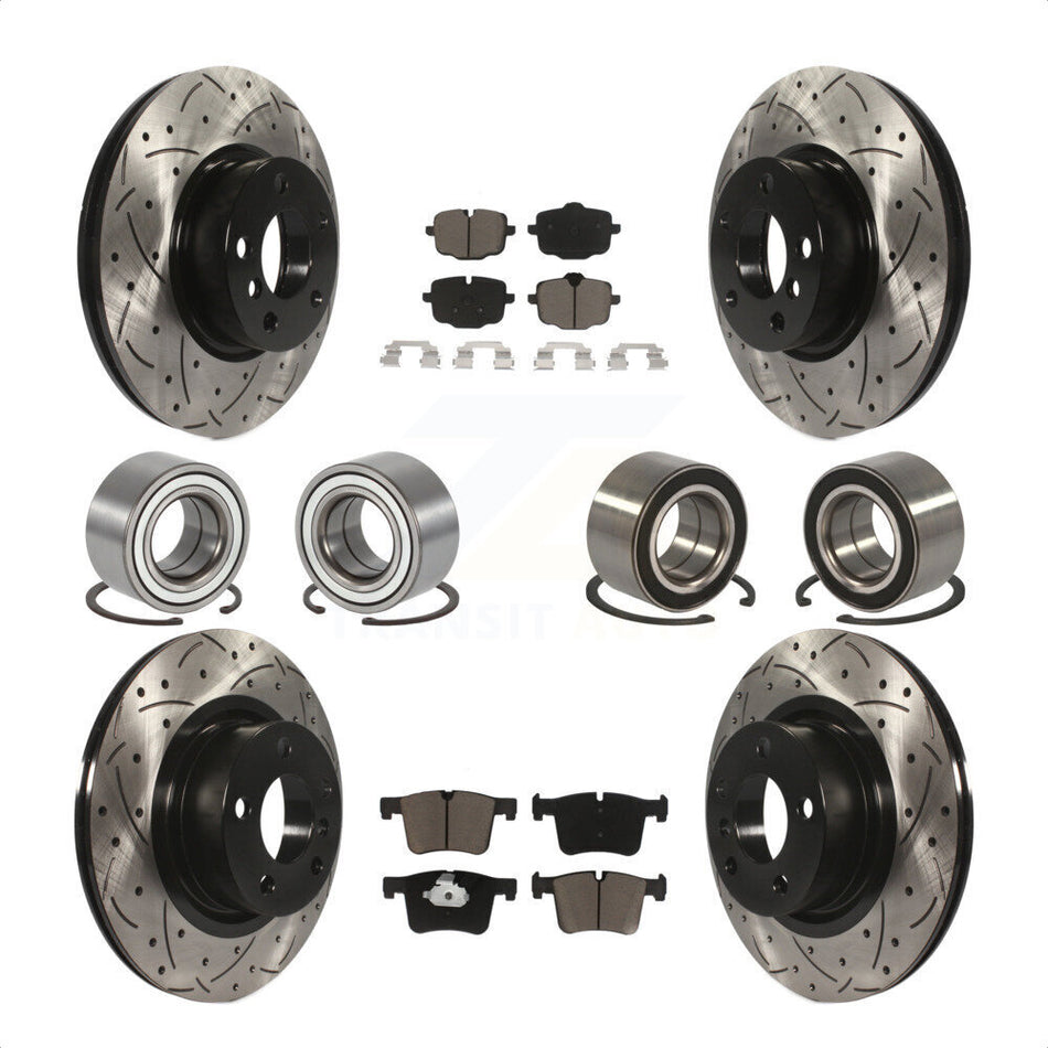 Front Rear Wheel Bearings Coated Disc Brake Rotors And Ceramic Pads Kit (10Pc) For 2012 BMW X3 From 10 11 KBB-117774 by Transit Auto