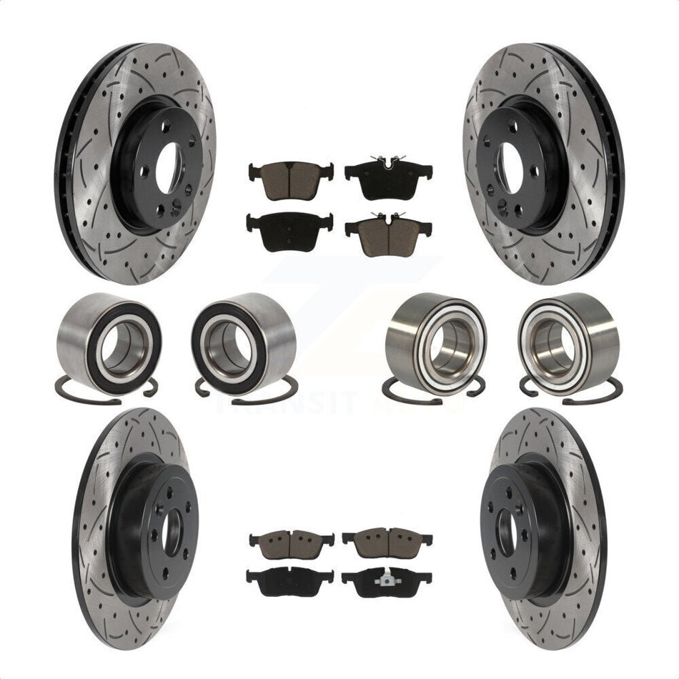 Front Rear Wheel Bearings Coated Disc Brake Rotors And Ceramic Pads Kit (10Pc) For 2016-2017 Land Rover Range Evoque With 300mm Diameter Rotor KBB-117783 by Transit Auto