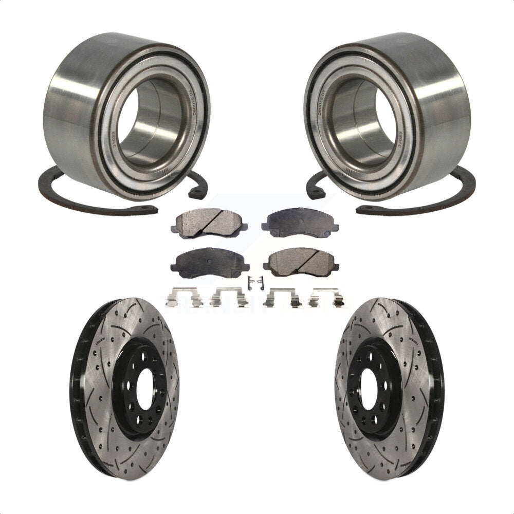 Front Wheel Bearing With Coated Drilled Slotted Disc Brake Rotors And Semi-Metallic Pads Kit For 2017 Jeep Compass 305mm Diameter Rotor KBB-117793 by Transit Auto