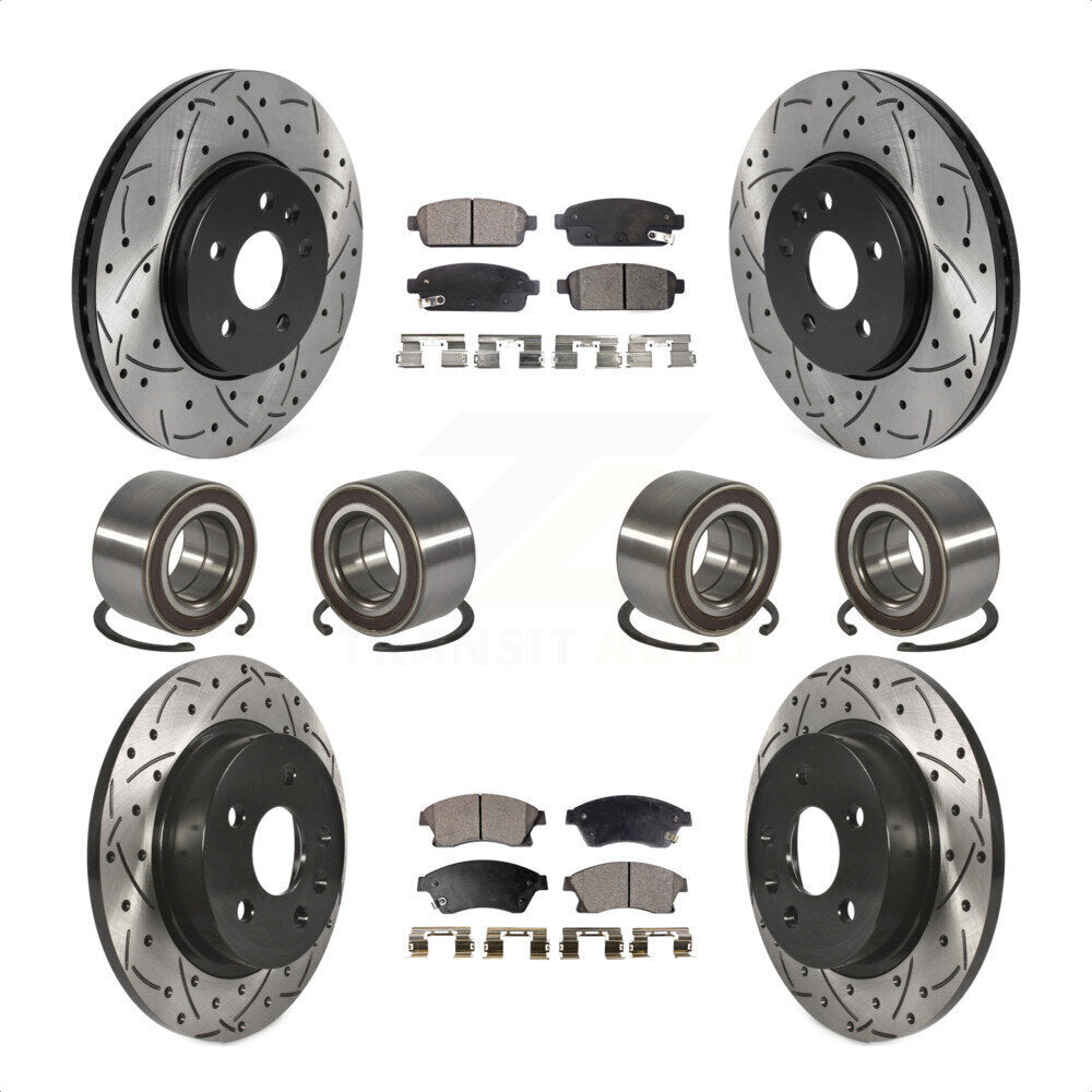 Front Rear Wheel Bearings Coated Disc Brake Rotors And Semi-Metallic Pads Kit (10Pc) For 2013-2017 Buick Encore Chevrolet Trax AWD KBB-117797 by Transit Auto