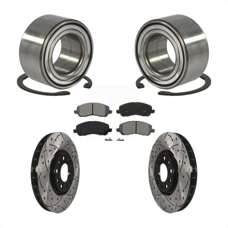 Front Wheel Bearing With Coated Drilled Slotted Disc Brake Rotors And Semi-Metallic Pads Kit For 2017 Jeep Compass 305mm Diameter Rotor KBB-117806 by Transit Auto