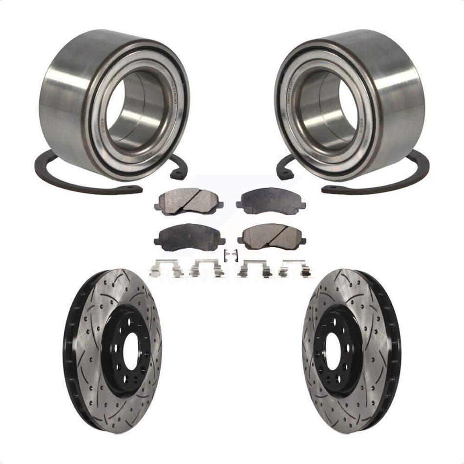 Front Wheel Bearing With Coated Drilled Slotted Disc Brake Rotors And Ceramic Pads Kit For 2017 Jeep Compass 305mm Diameter Rotor KBB-117814 by Transit Auto