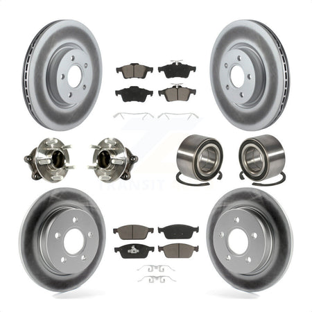 Front Rear Wheel Hub Bearings Assembly Coated Disc Brake Rotors And Ceramic Pads Kit (10Pc) For 2013 Ford Focus ST with GAS engine With Parking Assist KBB-117834 by Transit Auto