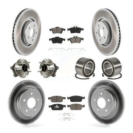 Front Rear Wheel Hub Bearings Assembly Coated Disc Brake Rotors And Ceramic Pads Kit (10Pc) For Ford Focus With Parking Assist KBB-117840 by Transit Auto