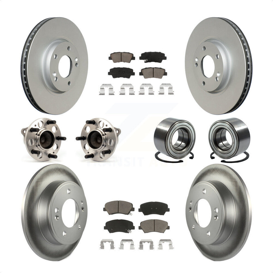 Front Rear Wheel Hub Bearings Assembly Coated Disc Brake Rotors And Ceramic Pads Kit (10Pc) For 2015 Hyundai Veloster Tech RE FLEX SE KBB-117851 by Transit Auto
