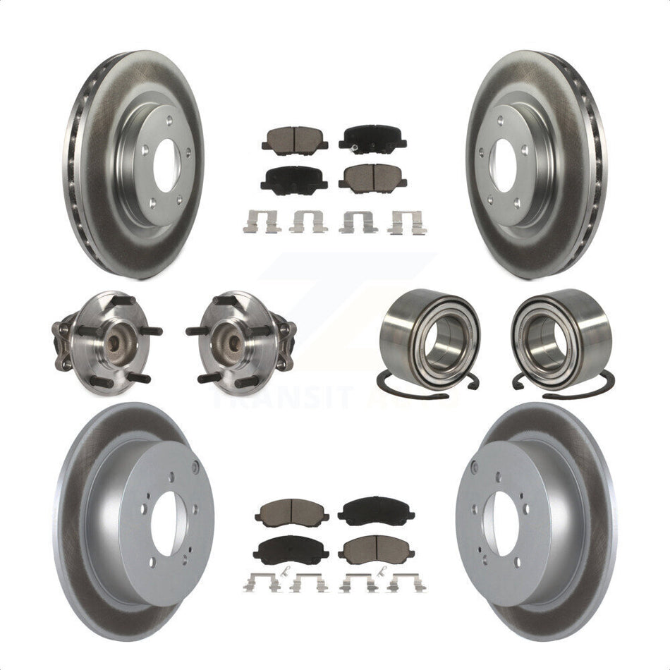 Front Rear Wheel Hub Bearings Assembly Coated Disc Brake Rotors And Ceramic Pads Kit (10Pc) For 2013 Mitsubishi Outlander FWD with 3.0L KBB-117883 by Transit Auto