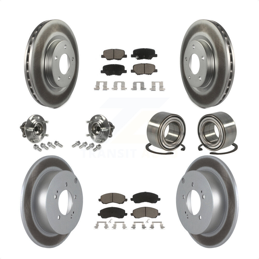 Front Rear Wheel Hub Bearings Assembly Coated Disc Brake Rotors And Ceramic Pads Kit (10Pc) For 2013 Mitsubishi Outlander AWD with 3.0L Without 7 Passenger Seating KBB-117884 by Transit Auto