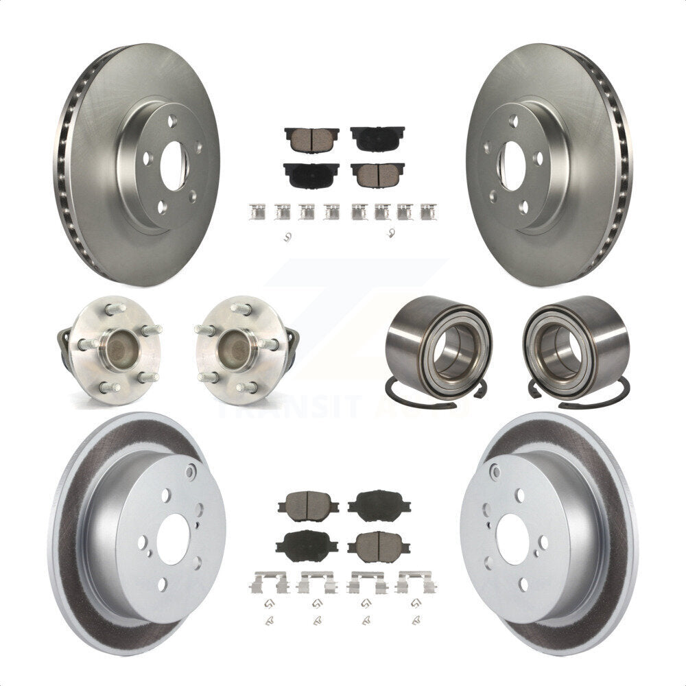 Front Rear Wheel Hub Bearings Assembly Coated Disc Brake Rotors And Ceramic Pads Kit (10Pc) For 2005-2010 Scion tC KBB-117910 by Transit Auto