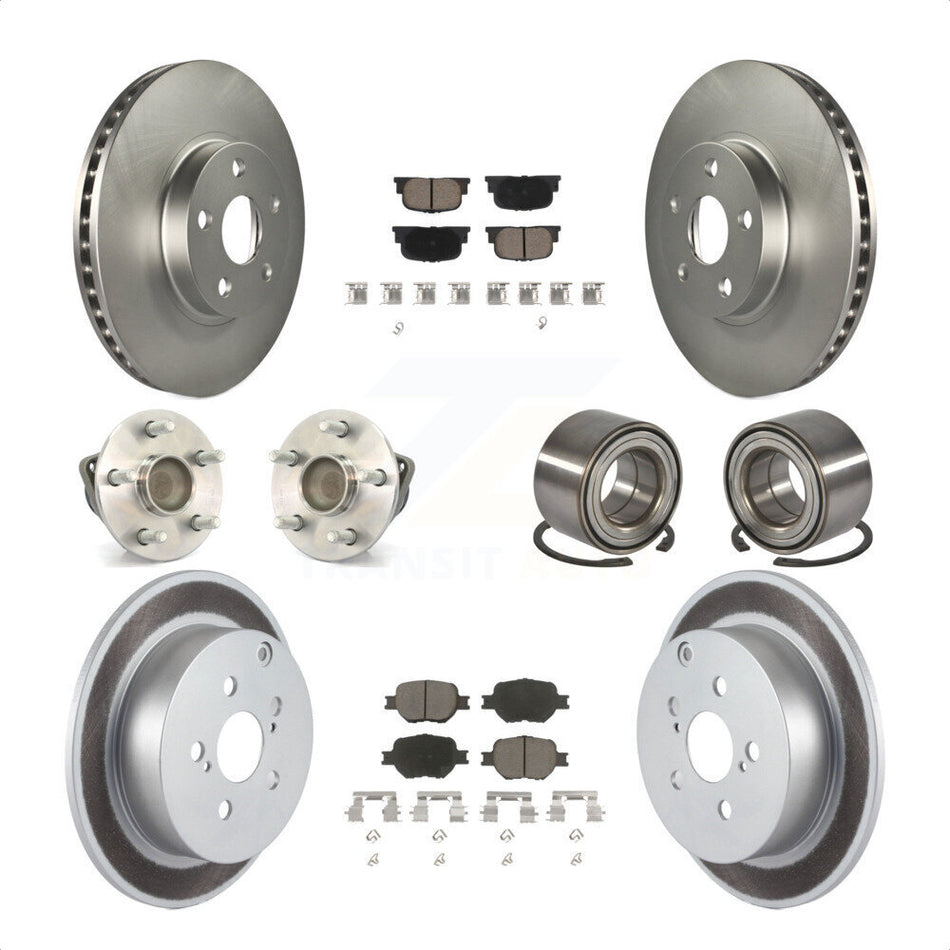 Front Rear Wheel Hub Bearings Assembly Coated Disc Brake Rotors And Ceramic Pads Kit (10Pc) For 2005-2010 Scion tC KBB-117910 by Transit Auto