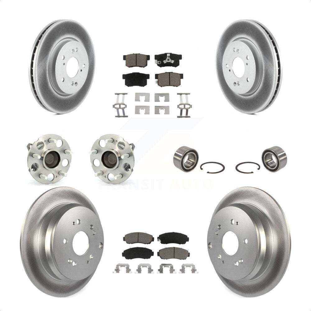 Front Rear Wheel Hub Bearings Assembly Coated Disc Brake Rotors And Ceramic Pads Kit (10Pc) For 2007-2011 Honda CR-V FWD KBB-117931 by Transit Auto