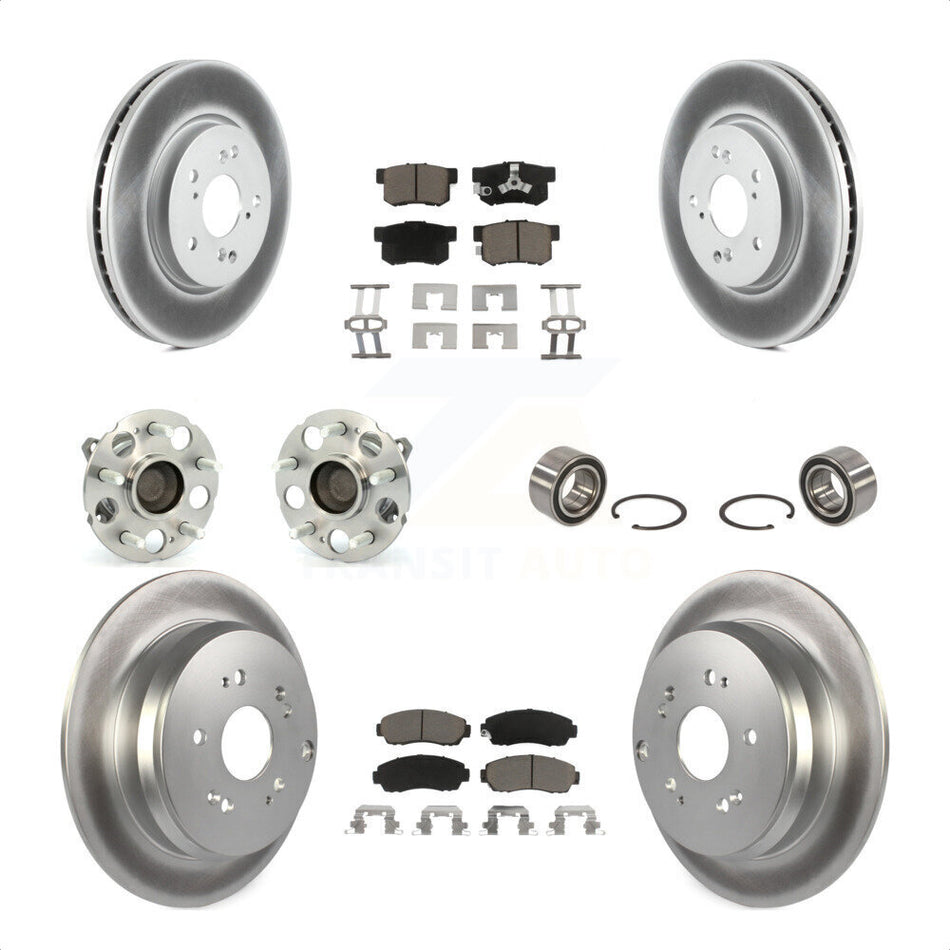 Front Rear Wheel Hub Bearings Assembly Coated Disc Brake Rotors And Ceramic Pads Kit (10Pc) For 2007-2011 Honda CR-V FWD KBB-117931 by Transit Auto