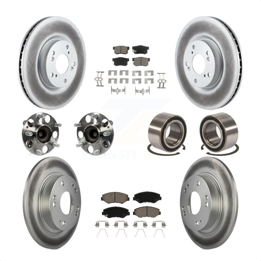 Front Rear Wheel Hub Bearings Assembly Coated Disc Brake Rotors And Ceramic Pads Kit (10Pc) For Honda Civic KBB-117938 by Transit Auto
