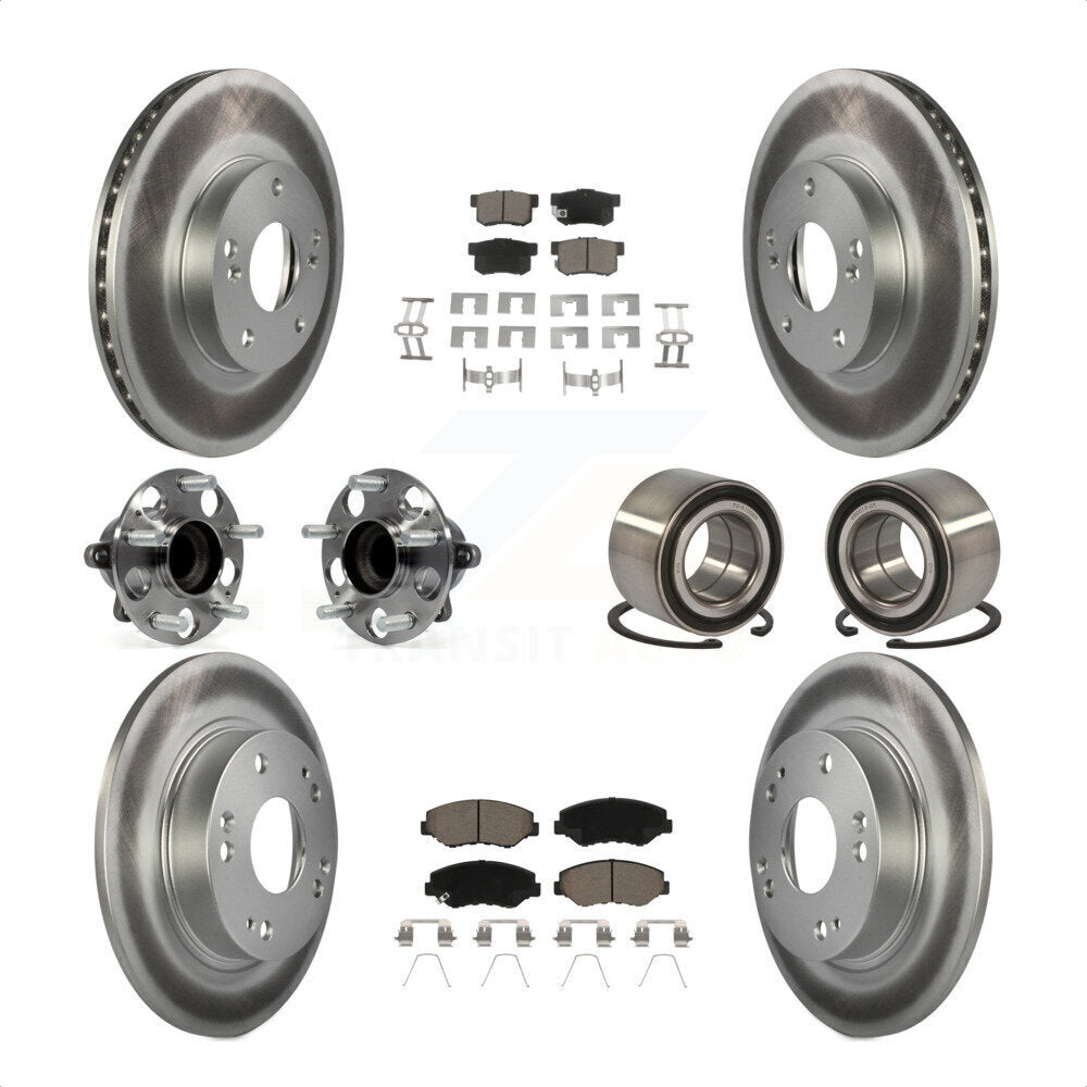Front Rear Wheel Hub Bearings Assembly Coated Disc Brake Rotors And Ceramic Pads Kit (10Pc) For Honda Civic KBB-118006 by Transit Auto